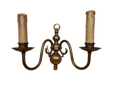 40/50er Lampada da Parete Forma Candela Ottone 2 Fiamme 40s 50s Vintage