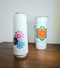 WINTERLING 2 pz VASO anni 70 ciascuno circa 23 cm "Fiori di Pril" bordo oro PORCELLANA Bavaria