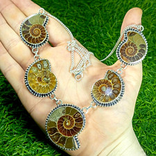 Collana fossile ammonite argento sterling 925 collana pietre preziose 18"