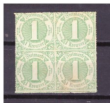 FRANCOBOLLI Germania Antichi Stati Thurn Taxis Sud 1865 1 k QUARTINA UNI45 #