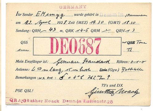 Qsl radio de0687 - radio, demmin