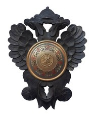 *HH* Stemma araldico aquila bicipite scultura legno decorazione placca medaglia 