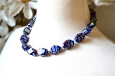 Collana Millefiori Murano Moretti Vetro Perline Veneziane Chiusura Sterling Lunga 18”