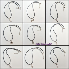 Collana uomo/donna corda nera e ciondolo argento ancora,timone,piuma,croce