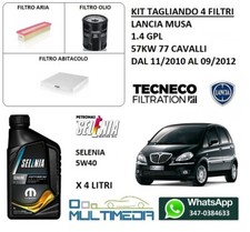 KIT TAGLIANDO E 4 LT OLIO SELENIA 5W40 LANCIA MUSA 1.4 GPL GAS 77 CV 57KW