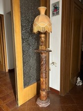 Lampada vintage da terra, Base in legno e paralume in stoffa 