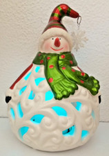 Bel PUPAZZO di NEVE in Ceramica Cambia Colore Luce fissa o intermittente Natale