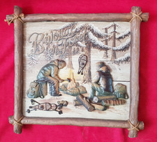 COUNTRY CORNER tableau Peint En Relief En bois Bivouac en forêt Trappeur ,