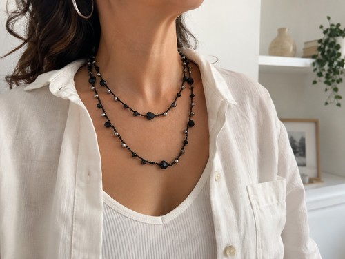 Collana uncinetto cristalli - collana,