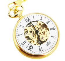 Alphis Orologio Svizzero Da Tasca Corda Meccanico Scheletrico Placcato Oro 18kt