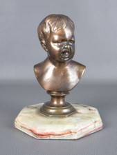 Scultura bronzo bambino statua Napoli busto testa base marmo onice vintage '900
