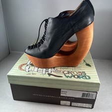 Jeffrey Campbell Havana Rockin Platform Peep Toe Nero Legno Ritaglio Zeppe 8