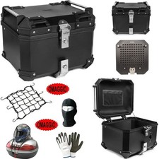 BAULETTO BAULE MOTO SCOOTER 45LT IN PLASTICA NERO EFFETTO ALLUMINIO+PIASTRA+RETE