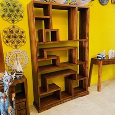 Libreria minimal teak massello ripiani irregolari