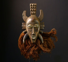 Maschera africana Senufo Kalao intagliata a mano arte tribale vintage - patin...