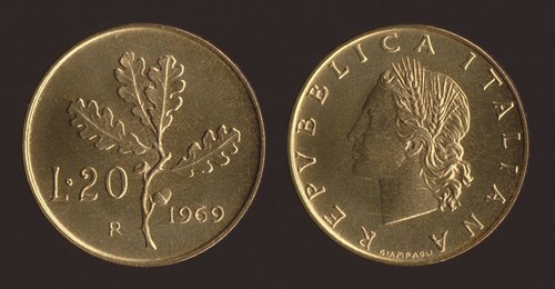 Lire 1969 ramo quercia - 20,