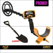 PROMO METAL DETECTOR 200i GARRETT PIASTRA 9" CERCAMETALLI ORO + PALA ALL BLACK