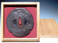 Passero nel boschetto di bambù spada originale antica Katana Tsuba Edo di alt...