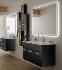 Mobile bagno sospeso Floreale Miami nero,cm100, lavabo in vetro e specchio led