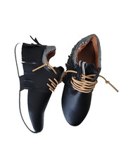 shu shop sneakers pepa donna taglia 8 nere con frange fodera argento sul tacco bianco