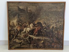 Quadro Dipinto Antico Scena di Battaglia a Cavallo XVII-XVIII Secolo