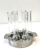 Servizio 6 bicchieri da vodka con base in acciaio inox, design vintage anni ’70