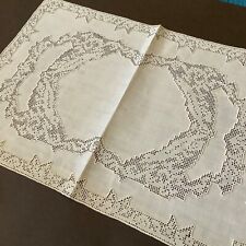 Centro rettangolare vintage in lino sfilato 44x30 cm difetto