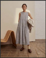 Abito in lino a quadri spaziali a strati brindisi - XL