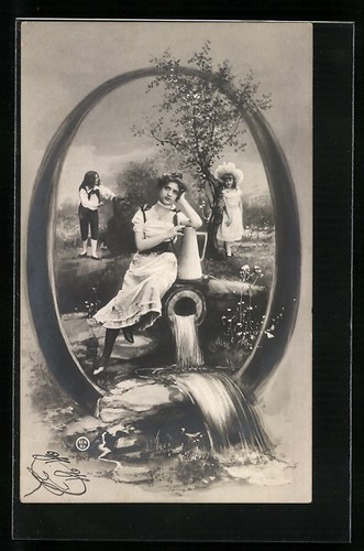 Cartolina giovane donna con - giovane,