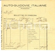 1925 PIACENZA SocietÃ  AUTO-GUIDOVIE ITALIANE *Bollettino di consegna per vetr