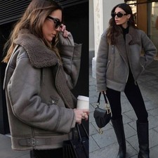 Giacca biker oversize ZARA double face sherpa grigio taglia M