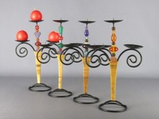 Candelabri metallo Indonesia portacandele perline colorate soprammobili vintage