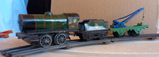 Trenino Latta Scala 0 Hornby by Meccano Locomotiva a molla + Tender e Carro Gru