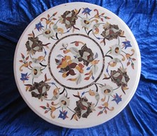 Centrotavola Divano 12 Pollici Rotondo in Marmo Bianco Pietra Dura su Misura Fatto a Mano...