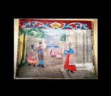 Pannello Carretto Siciliano antico interamente scolpito e dipinto a mano. Bellis