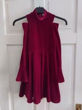 Abito Shein Velluto/Velluto Spalle Fredde Maniche a Campana Rosso Taglia 128 8 Anni Natale