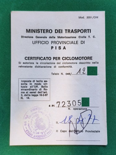 Libretto originale certificato - libretto,