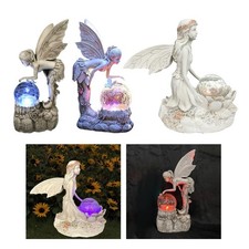 Figurina di fata con luci solari cherubino scultura per ornamento portico