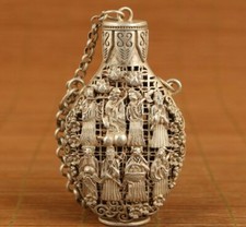 cinese vecchio tibet argento cavo intagliato 8 immortali bottiglia tabacco da fiuto netsuke Box