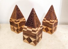 Portaincenso in Legno Vintage Usati – Set di 3 Piramidi Sheesham Intagliate 