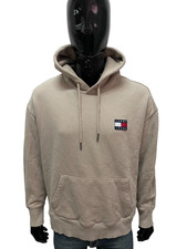 Felpa Uomo Tommy Jeans Hoodie Beige Logo Ricamato Cotone Taglia 2XL Originale