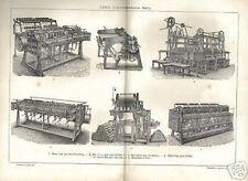 TECNICA_TESSUTI_MACCHINE PER LAVORAZIONE DEL LINO_ANTICA STAMPA_DA COLLEZIONE