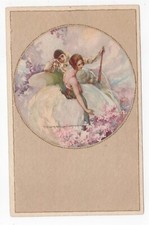 CARTOLINA CORBELLA FIRMATA ARTISTA ROMANTICA PIERROT COPPIA VESTITA 