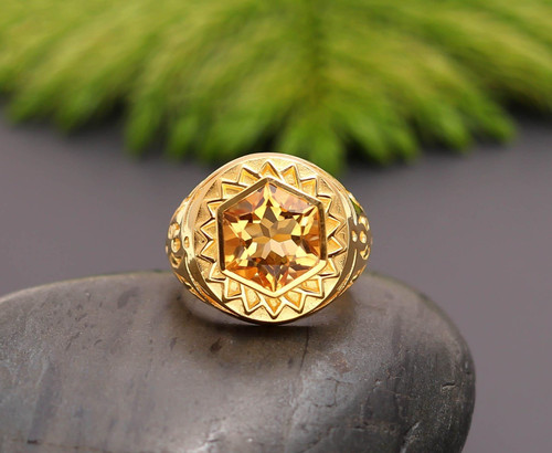 Anello esagono quarzo - , citrino