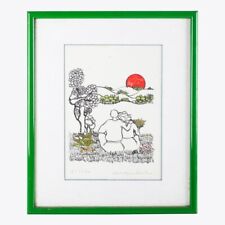 Nino MANDRICI (1930) QUADRO con CORNICE LITOGRAFIA FIRMA OPERA Figure e Tramonto