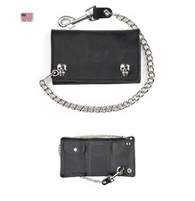 SK325 Portafoglio vera pelle motociclista biker catena nero teschi MADE in USA