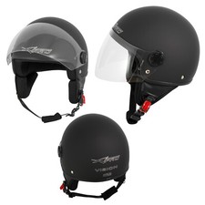 Open Face Jet Helmet Moped Motorbike Scooter Antiscratch Visor Matt Black M