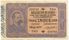 5 LIRE BIGLIETTO DI STATO EFFIGE UMBERTO I 25/10/1892 SPL