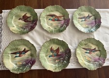 Piatti LIMOGES con uccellini dipinti a mano - set di 6 - firmati - bordo oro - 8,75"