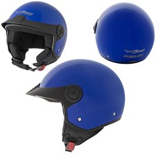 Peak Open Face Helmet Lid Motorbike Jet Scooter Quad A-Pro Polished Blue S
